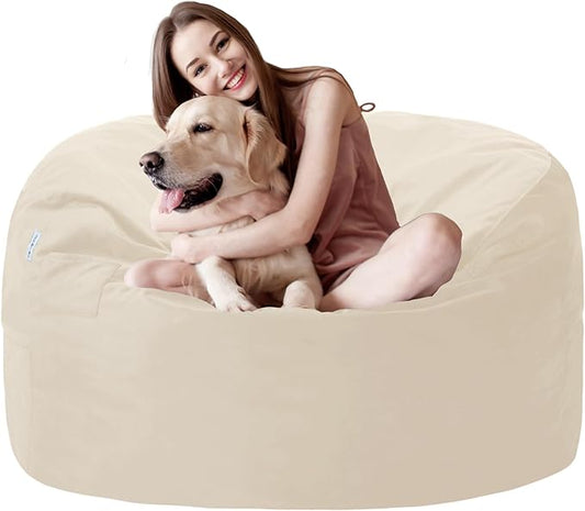3FT Bean Bag Chair with Ultra Soft Velvet Cover Bean Bag Sofa with Memory Foam Bean Bag Chairs with Large Size Lazy Sofa for Dorm Office Living Room Bedroom Khaki 3'