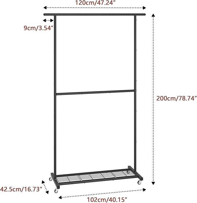 Sywhitta Double Rod Clothing Garment Rack, Rolling Coat Hanger with Bottom Mesh, Clothing Rack for Hanging Clothes, Coats, Skirts, Sweaters, Black