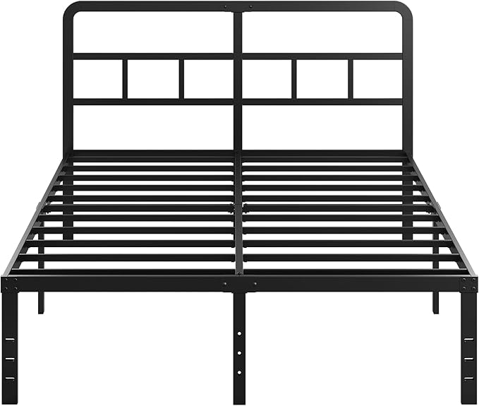 16 Inch Queen Bed Frame with Headboard No Box Spring Needed, Heavy Duty Metal Queen Size Platform with Steel Slat, Mattress Foundation, Easy Assembly, No Noise, Black