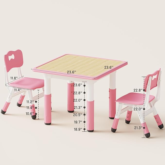 Brelley Kids Table and 2 Chairs Set, Height Adjustable Toddler Desk and Chair Set, Graffiti Desktop, Classroom/Daycare/Home, Children Multi-Activity Table for Ages 2-8