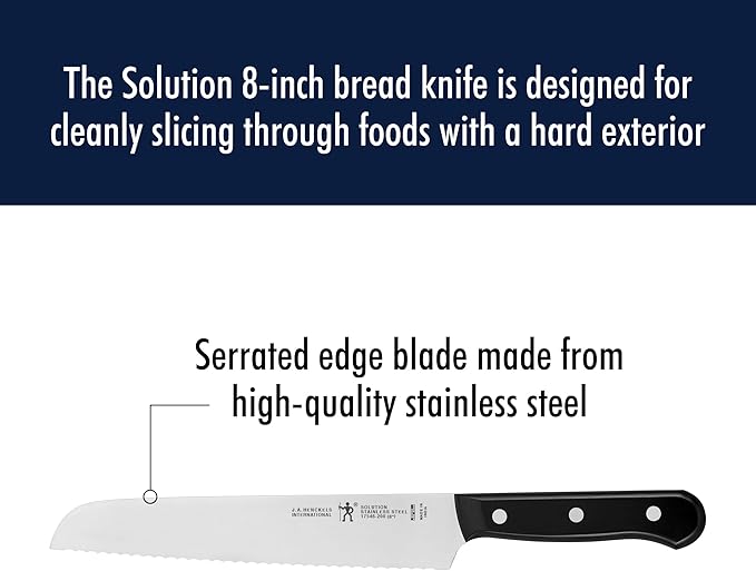 HENCKELS Solution Razor-Sharp 8-inch Bread Knife, Cake Knife, German Engineered Informed by 100+ Years of Mastery, Black/Stainless Steel