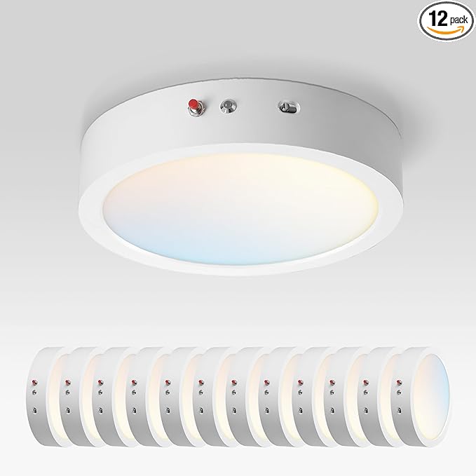ASD LED 9" Round Flush Mount Ceiling Light Fixture, Low Profile Surface Lighting | 5CCT, Dimmable, Battery Backup, ETL Listed | 18W 1600LM 2700-6000K 120V | Kitchen, Hallway Lamp | White, 12 Pack