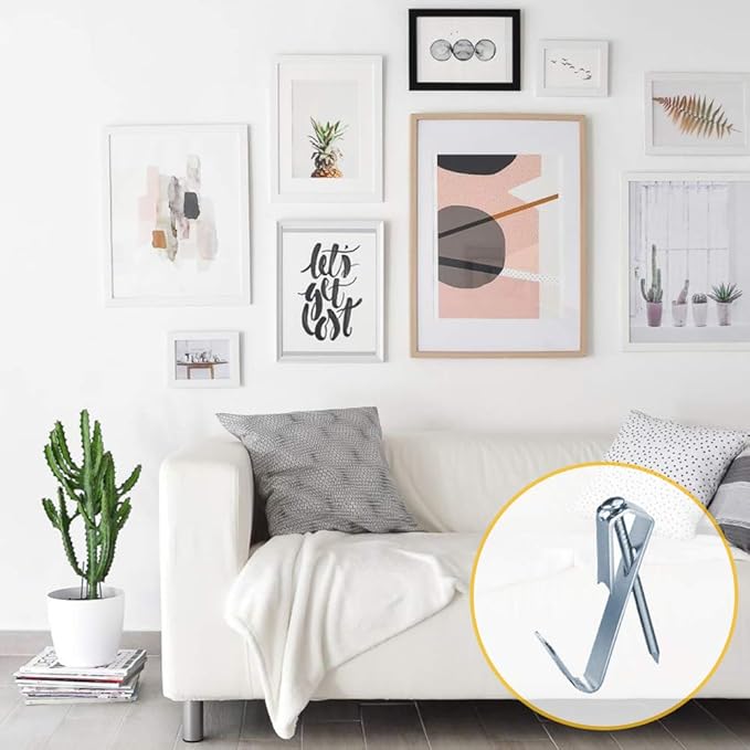 Picture Hangers (50 Pcs-50lbs), FUZANWJ Heavy Duty Picture Hooks with Nails Professional Picture Hanging Kit on Wooden/Drywall for Canvas, Office Pictures, Clock, House Decoration