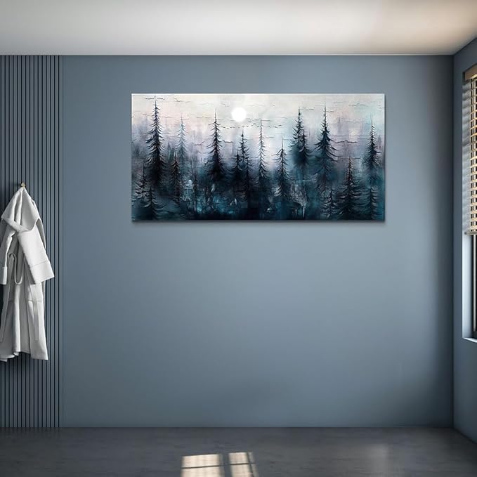 Canvas Wall Art for Living Room Framed Wall Decor for Bedroom Office Modern Wall Decoration Foggy Forest Landscape Paintings Black and White Picture Artwork Aesthetic Home Decor 20"X40"