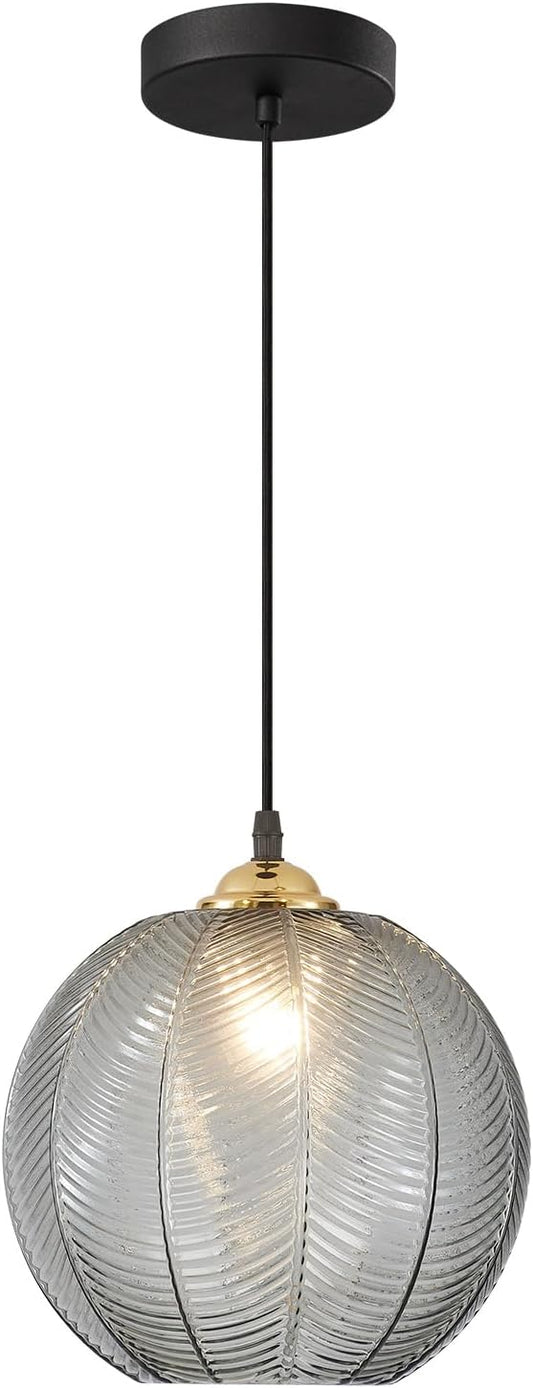 KCO Lighting Modern Smoke Gray Glass Pendant Light Kitchen Island Large Globe Farmhouse Pendant Lighting Adjustable Black Striped Glass Hanging Ceiling Lighting Fixtures Dining Room Lights
