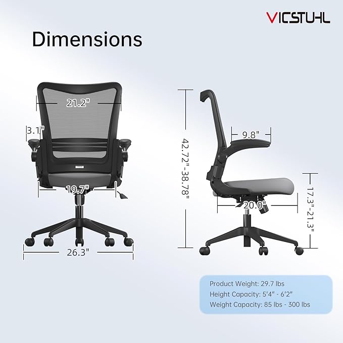 Ergonomic Office Desk Chair with Lumbar Support Flip-Up Adjustable Armrest 120° Rocking,Mesh Computer Chair for Home,Conference Room