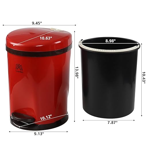2.6 Gallon Round Step Trash Can, Plastic Round Garbage Container Bin, Red