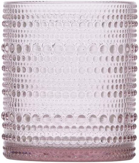 Fortessa Jupiter Beaded Hobnail Glass, 10 Ounce Double Old Fashioned (Set of 6), Pink