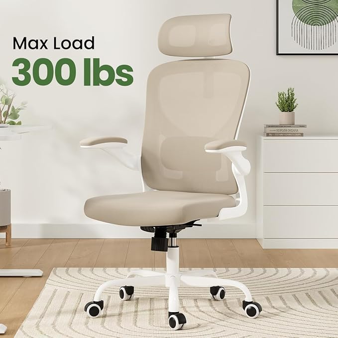 Soohow Ergonomic Office Chair,Home Office Desk Chair with Adjustable Lumbar Support Armrests,Comfy Computer Desk Chair with Headrest,for Home and Office, Khaki