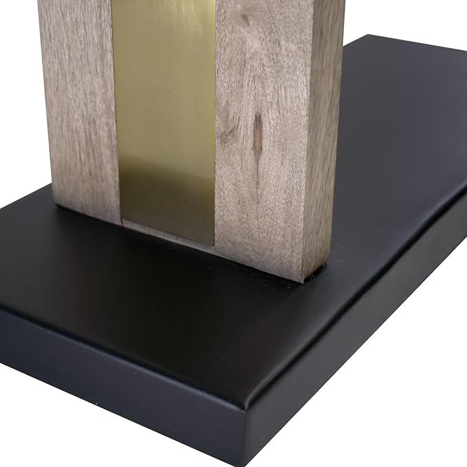 Howard Elliot Skoda Round Table Top Mirror with Stand, Table Desk Vanity Makeup Mirror with Stainless Steel Brushed Brass Frame & Mango Wood Base, Modern Accent Mirror Decor, Brass, 28.5 x 18 Inch