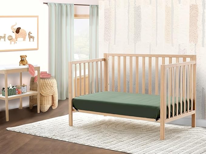 Sorelle Essex Euro 4-in-1 Convertible Crib & Changer – Nursery Furniture Set, Wooden Baby Crib with Non-Toxic Finish, Integrated, Toddler Bed, Daybed, and Full-Size Bed Conversion Kit – Natural