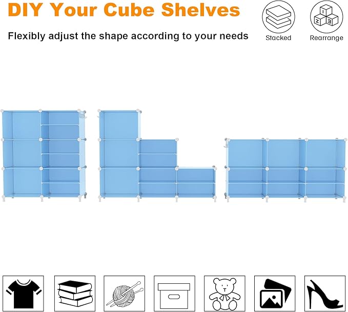 AWTATOS Closet Organizer 6 Cube Storage Shelves Portable Closet Clothes Organizers and Storage Stackable Cubby Shelving for Closet Bedroom Living Room Blue