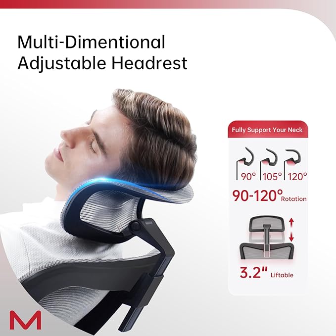 Office Chair Ergonomic Computer Desk Chair, 300 LBS Home Mesh Desk Chair with Wheels, Comfortable Work Chair for Long Hours, High Back Office Chair with Adjustable Lumbar & Headrest