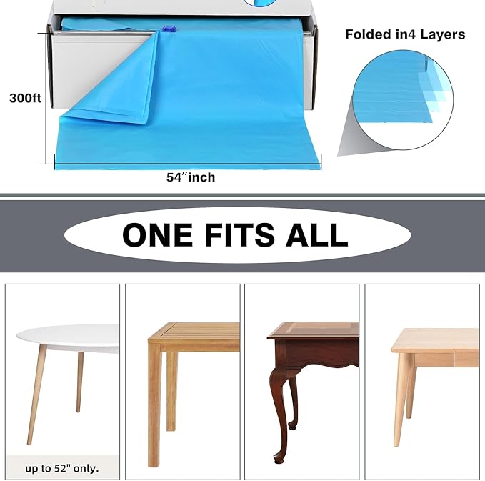 Craft And Party, 54 in x 300 feet Plastic Table Cover Roll for Party, Banquet, Picnic, Kids Activities for Any Size and Shape Table (Turquoise, 54" x 300ft)