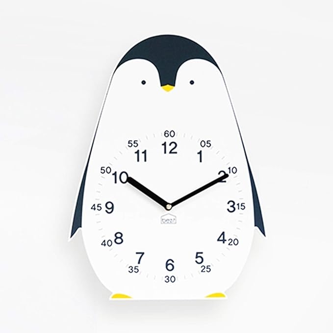 Non-Ticking, Silent 11-Inch Wall Clock – Decorative, Modern, Clean, Cute, Kid-Friendly Design for Indoor, Office, Home, Baby Room (Proud Penguin)