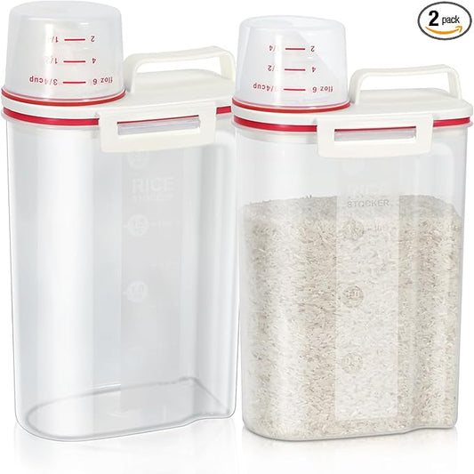 TBMax 2 Pack Rice Storage Containers 4 Lbs, Small Rice Dispenser with Measuring Cup, Cereal Containers Flour Bin, Kitchen Food Storage Container and Pantry Organizers, Pet Dog Cat Food Dispenser