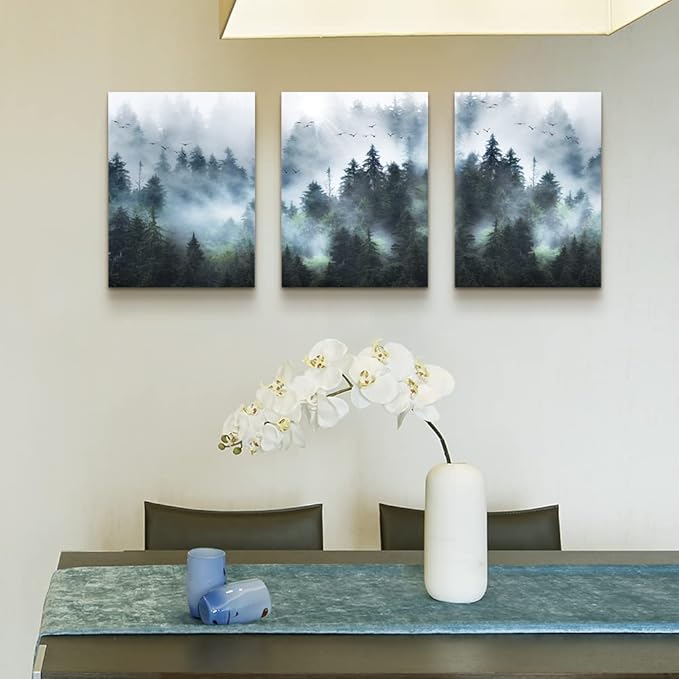 DZRWUBHS Canvas Wall Art For Living Room Large Size Wall Decorations For Bedroom Modern Office Wall Decor Foggy Forest Trees Landscape Painting Wall Pictures Artwork Home Decoration 20x28 3 Piece