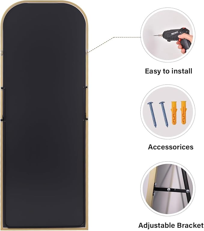 HARRITPURE 28"x71" Full Length Mirror Floor Mirrors Freestanding Hanging or Leaning Large Mirrors Full Body Mirror with Stand for Cloakroom, Bedroom, Living Room, Gold