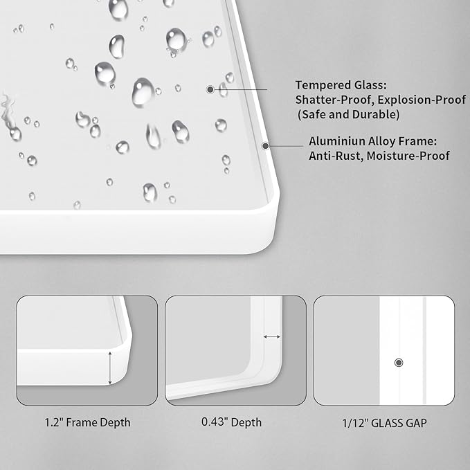 LOAAO 60x28 Inch White Metal Framed Bathroom Mirror for Wall, White Bathroom Vanity Mirror Farmhouse, Large Rounded Rectangle Mirror, Anti-Rust, Tempered Glass, Hangs Horizontally or Vertically