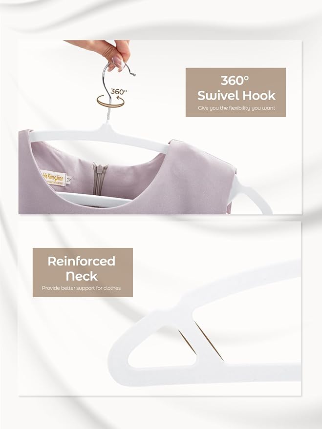 HOUSE DAY White Velvet Hangers 20 Pack, Luxury Non Slip Felt Hangers, Space Saving White Clothes Hanger Heavy Duty, No Shoulder Bump Focked Hanger with 360° Swivel Hook for Closet