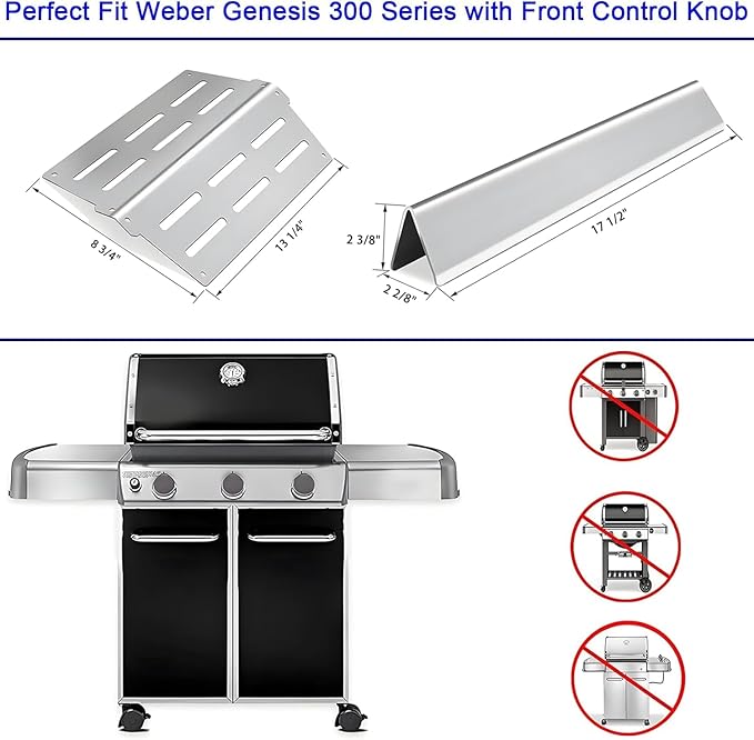 Genesis Grill Parts for Weber Genesis 300 Series Grills with Front Control Knob, 17.5" Flavorizer Bars 7620 Heat Deflectors 7622 Grill Grate 7524 for Weber Genesis E310 E320 E330 S310 S320 S330