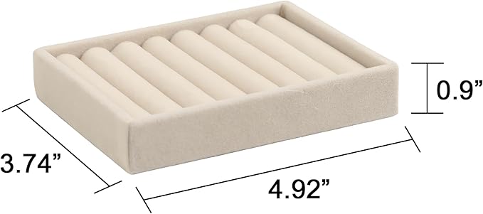 Frebeauty Small Jewelry Tray Set,Velvet Ring Organizer,Stackable Jewelry Organizer Tray,Mini Jewelry Drawer Organizer,4.92 x 3.74 x 0.9 Inches,7 Slots Ring Tray for Women(Set 2,Beige)