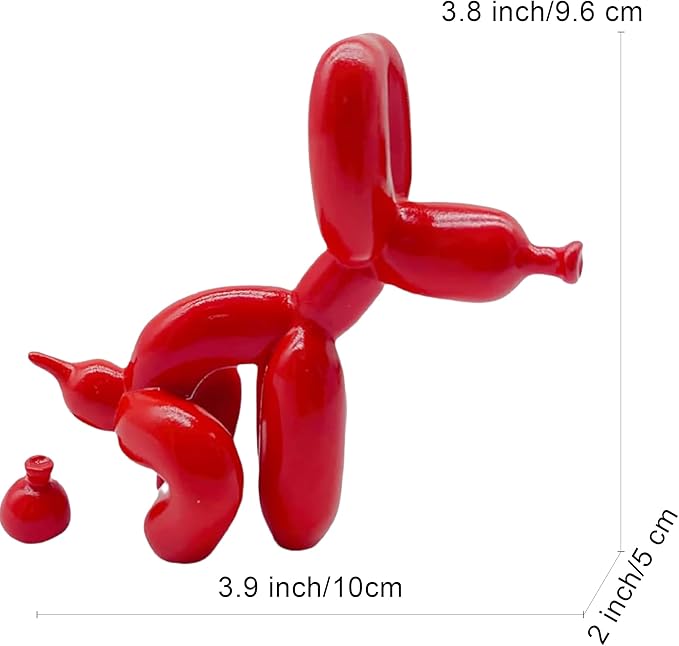 Balloon Dog Mini Poop Dog Decoration Desktop in Living Room Art Animal Small Statue,Bookshelf Decor (Red and Pink)