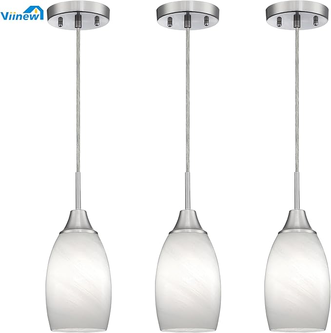 Mini Glass Pendant Light 4.72" White Glass Pendant Lights 3-Pack Handblown White Art Oval Glass Hanging Pendant Light for Kitchen Island Dining Room Living Foyer Hallway Entry