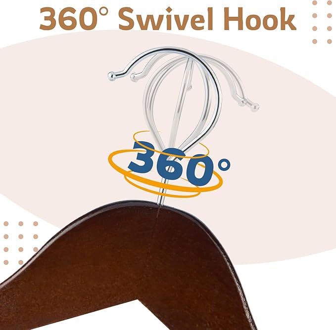 ELONG HOME Solid Wooden Hangers, 30 Pack Walnut Slim Wood Hangers with Extra Smooth Finish, Precisely Cut Notches and Chrome Swivel Hook, Wooden Clothes Hangers for Shirt Suit Jacket Dress