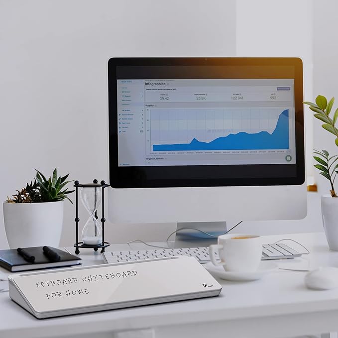 TOWON Small Tilted Desktop Glass Whiteboard, Notepad Computer Keyboard Stand with Dry Erase Board Surface, Desk Organizers with Accessories for Office, Home, School Supplies, White, 17 x 6 Inches