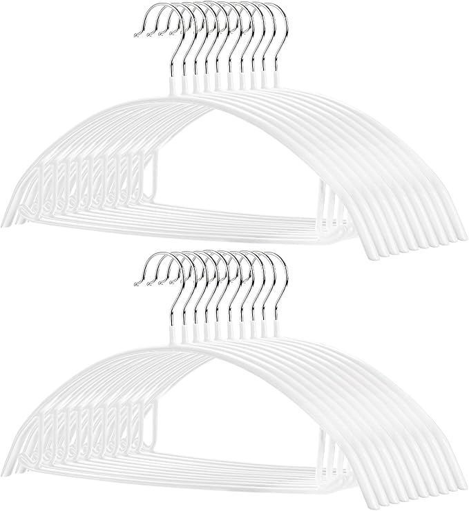 Tosnail 20 Pack Non-Slip Suit Hangers with Pants Bar and Strap Hook, Metal Coat Hangers, Anti-Slip Sweater Shirt Hangers, Dimple & Crease Free Closet Organizer - White