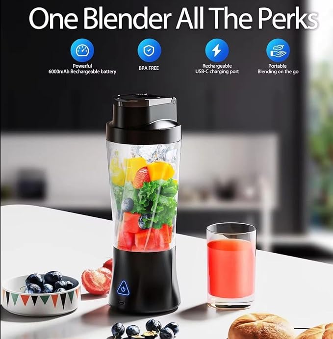 Portable Blender – Rechargeable Personal Smoothie Maker – 700ml, Black & white