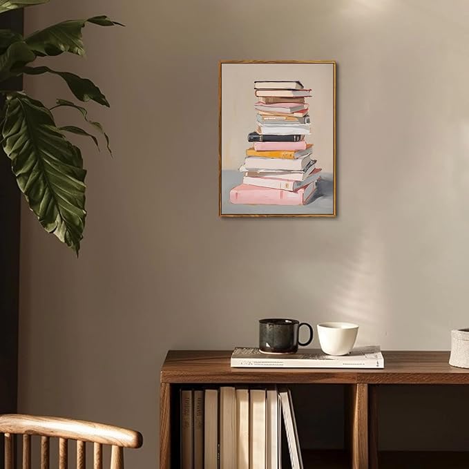 Djmwtb Framed Wall Art Book Canvas Wall Art Prints Vintage Library Books Wall Decor Aesthetic Posters Pictures Bookish Paintings for Classroom Reading Room Kids Bedroom 16x24in