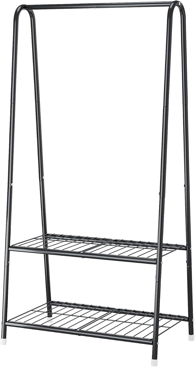 Buzowruil Metal Small Clothes Rack,Clothing Garment Rack with Double Layer Shelf for Clothes,Dress, Shoes,Black