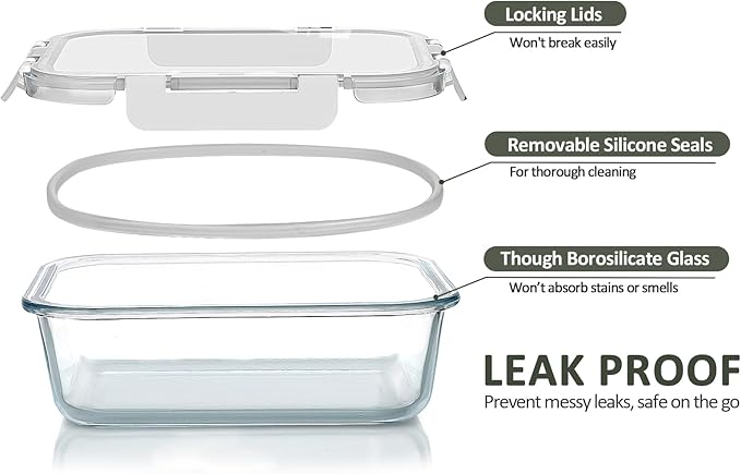 M MCIRCO 24-Piece Glass Food Storage Containers with Upgraded Snap Locking Lids,Glass Meal Prep Containers Set - Airtight Lunch Containers, Microwave, Oven, Freezer and Dishwasher,White