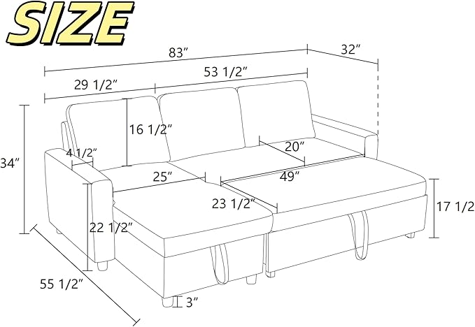 FONTOI Sofa Bed Pull Out Couch, Convertible L Shaped Sleeper Sofa with Storage Chaise, Modern Lounge Small Sectional Couches for Living Room Small Spaces, Grey