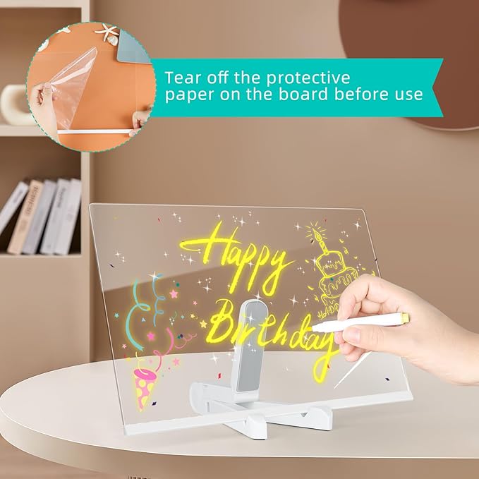 Acrylic Dry Erase Board with Light, 11.8 X 7.9” Clear Dry Erase Boardwith 7 Colors Pen Dry Erase Board to Do List Clear School Supplies for Kids