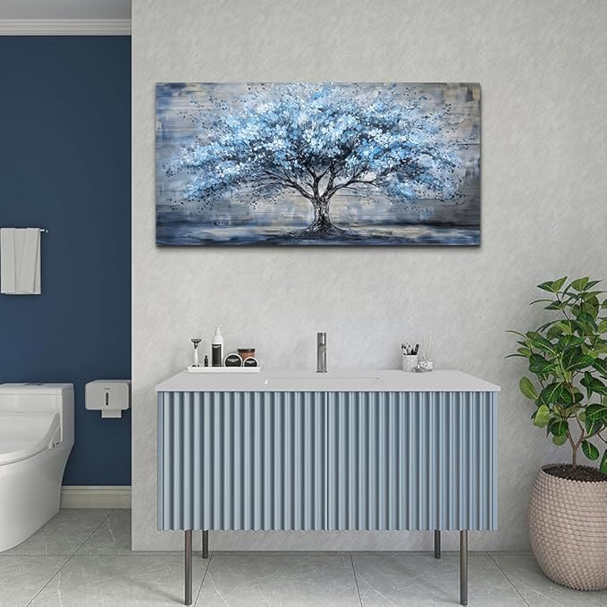 Canvas Wall Art for Living Room Wall Decor for Bedroom Office Modern Hotel Wall Decorations Blue Tree Landscape Paintings Abstract Pictures Artwork Room Aesthetic Home Decor 20x40 in