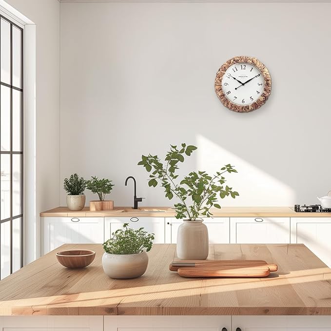 Presentime & Co. Farmhouse Series, Rustic Woven Clock, 14 inch, Natural Woven Water Hyacinth/Sea Grass. Wall Sculpture, Wall Art and Timepiece for Home Decoration/Decoration/Farmhouse Décor