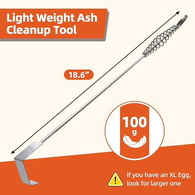 BBQ Ash Tool Poker Rake,18.6 Inch Stainless Steel Charcoal and Grill Cleaning Ash Tools for Fireplace, Metal BBQ Cleaner Poker,Heavy Duty Barbecue Grilling Utensils Tool for Charcoal Grills