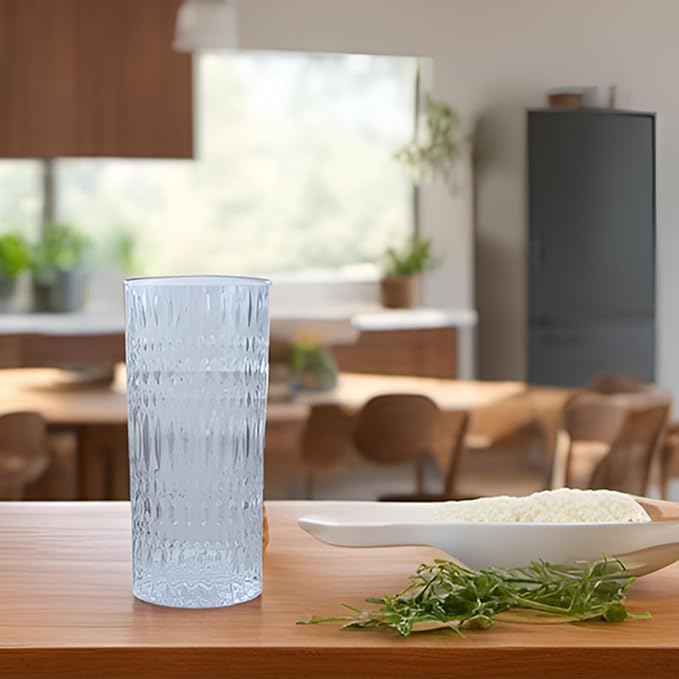 Highball Glasses [Set of 4] - 15oz Vintage Glass Cups Fits Dinner Party - Unique Texture, Dishwasher Safe