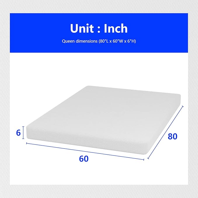 PayLessHere Queen Size Mattress,6 Inch Gel Memory Foam Mattress in a Box,Medium-Firm,Pressure Relief&Temperature Regulation,CertiPUR-US Certified,White