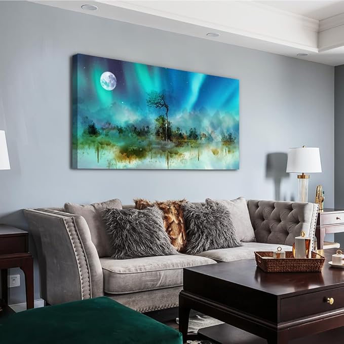 MHARTK66 Canvas Wall Art for Living Room, Office, Bedroom - Large Abstract Auroral Scenery Framed Prints - Decorative Artwork for Hotel, Home - 24x48 In