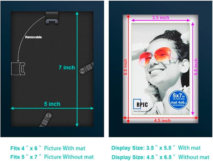 RPJC 5x7 inch Picture Frame Made of Solid Wood and High Definition Glass Display Picture 4x6 with Mat or 5x7 Without Mat for Wall Mounting Photo Frames Jazz Blue