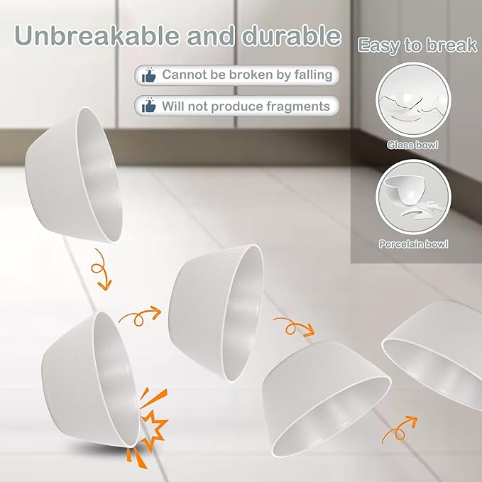 supernal 12PCS Light Grey Wheat Straw & Hard Plastic Bowls - Sturdy Reusable Soup Bowls for Hot Food,Unbreakable Bowl for Catering,Weddings,Holiday Meals (Disposable Lightweight Snack Bowl)