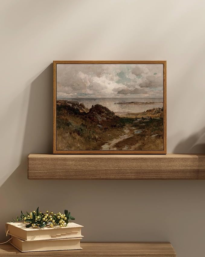 InSimSea Framed Canvas Wall Art Vintage Decor, Room Decor Coastal Wall Art Paintings, Home Decor Wall Art for Living Room, Coast Landscape Canvas Art Work, Office Dining Room Bathroom Decor, 9"x11"