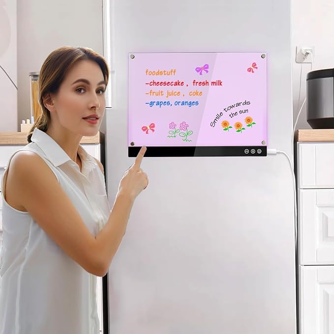 LED Magnetic Note Board with Colors, 11.8"X15.7" 4 Modes & 7 Colors Acrylic Dry Erase Board with Light, Include Hanging Chain, Led Drawing Board for Kids with Stand, Soft Cloth, 8 Markers