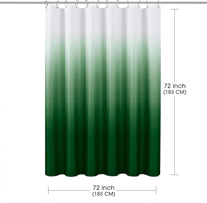 Green Shower Curtains for Bathroom, Ombre Textured Fabric Shower Curtain Set, Hotel Spa Luxury with 12 Hooks, Machine Washable, Decorative Bathroom Curtain Green72 x 72