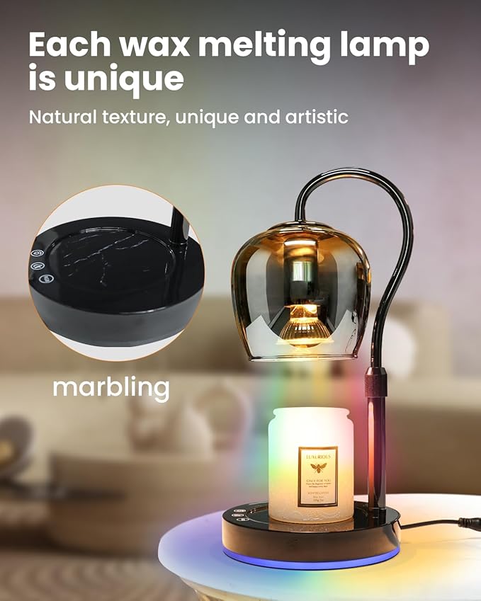 Hisummer Candle Warmer Lamp with 7 Colors RGB & Touch Dimmer, Height Adjustable Swan Neck for Scented Jar Candles, Includes 2 Bulbs, 24V Safe Wax Warmer for Home Decor Gift for Women Mom (Marble Vein)