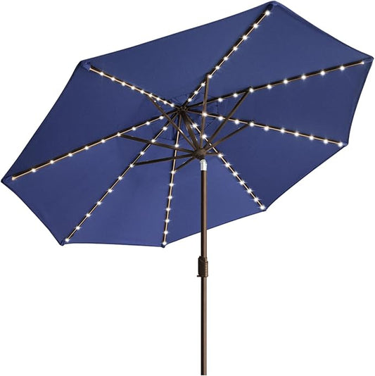 EliteShade USA 10-Year-Non-Fading Solar 9ft Market Umbrella with 80 LED Lights Patio Umbrellas Outdoor Table Umbrella with Ventilation, Navy Blue